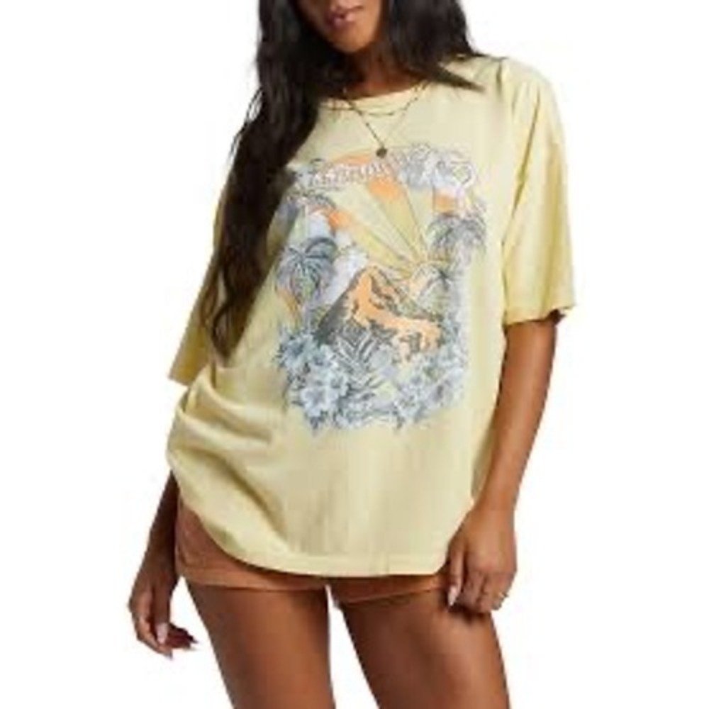 Billabong Womens Yellow Tropical Volcano Graphic Tee Shirt ABJZT00192 Medium